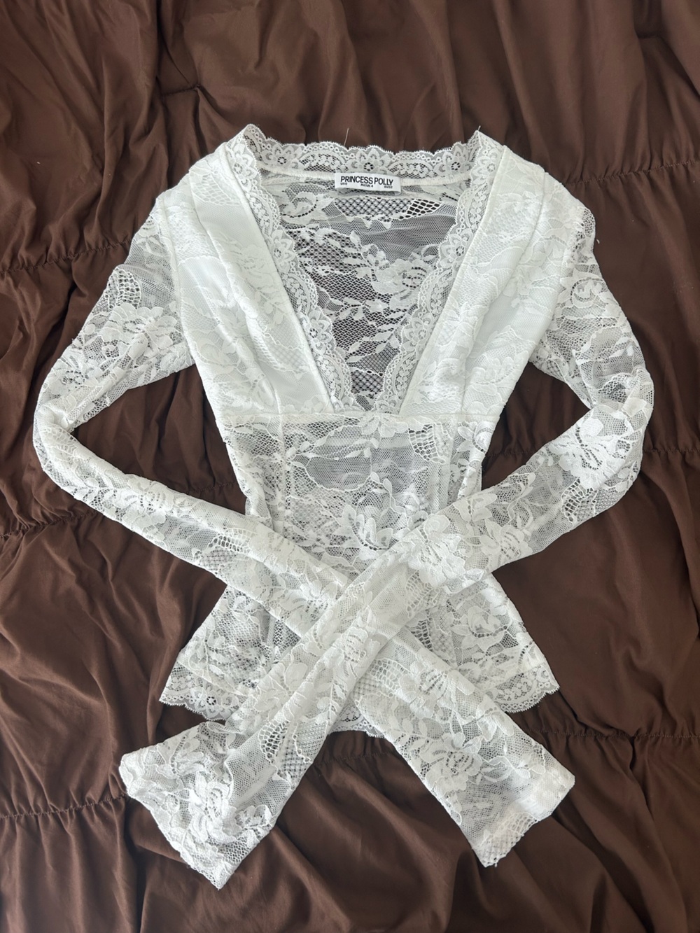 Princess Polly White Lace Long-Sleeve Lace Top